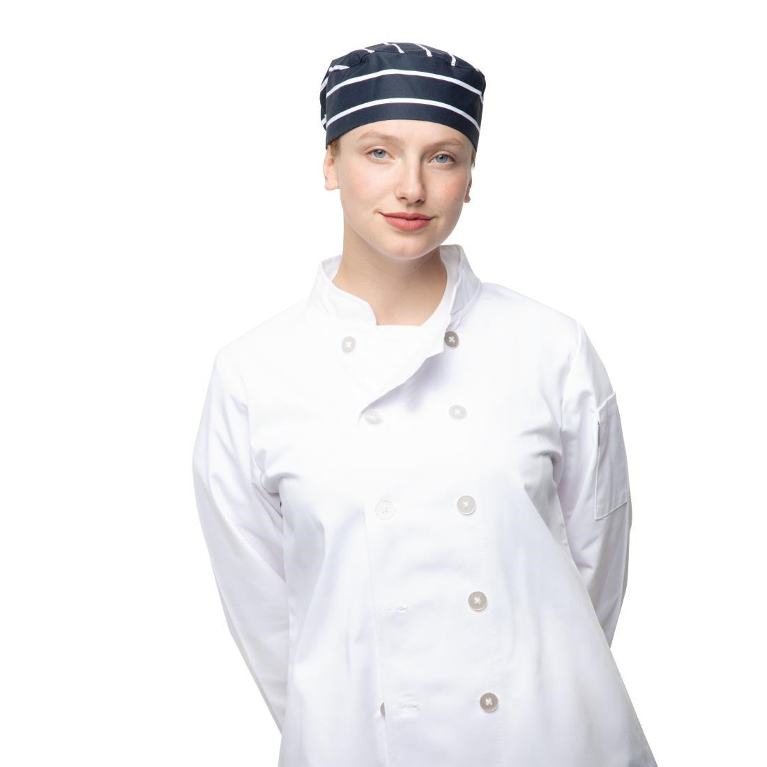 Skull Cap Butchers Stripe Blue Polycotton - One Size