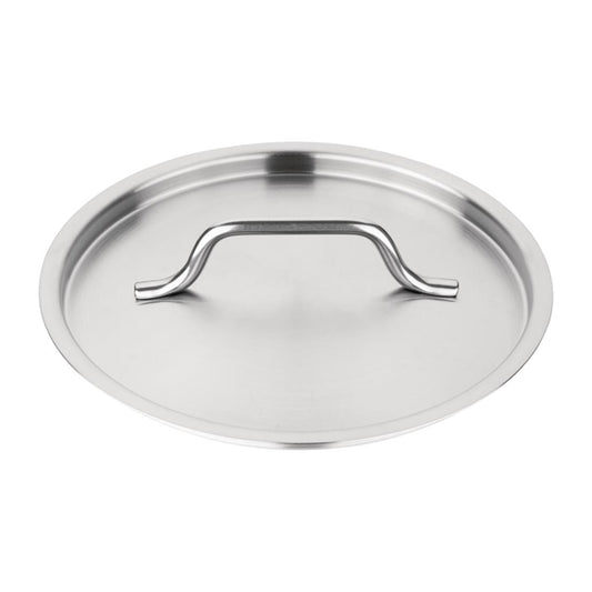 Vogue Stainless Steel Saucepan Lid 18cm - Size:18cm. Material: Stainless steel. Induction compatible. Compatible with: FS664.