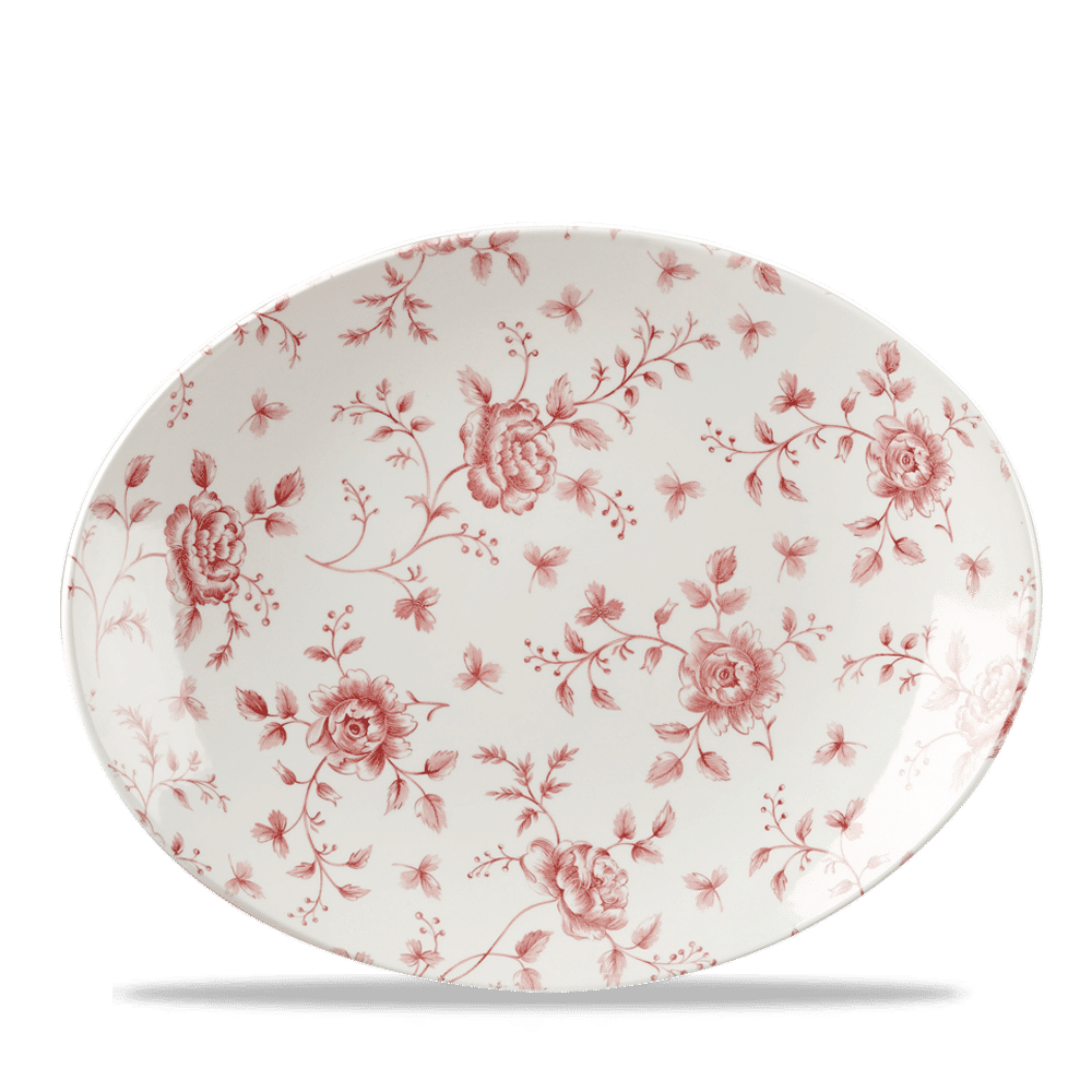 Rose Chintz Cranberry Orbit Oval Coupe Plate 12.5" Box of 6 (3-5 Working Days Delivery)