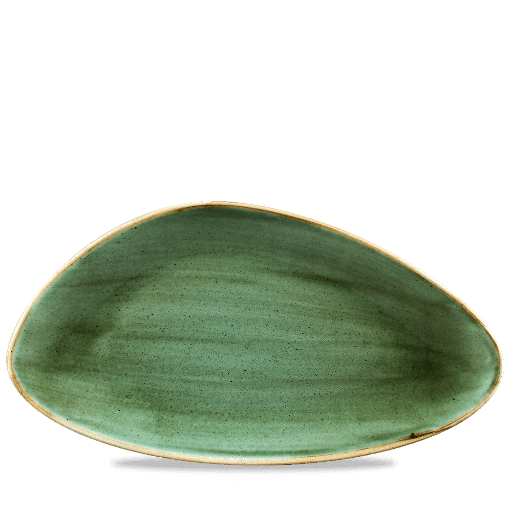 Stonecast Samphire Green Triangle Chefs Plate 13 3/4"X7 3/8" Box of 6 (3-5 Working Days Delivery)