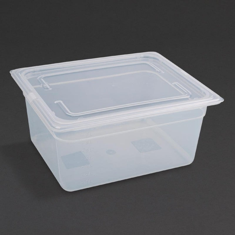 Vogue Polypropylene 1/2 Gastronorm Container with Lid 150mm (Pack of 4) - Capacity: 8.9Ltr. Material: Polypropylene. GN 1/2. Half Size. With lid