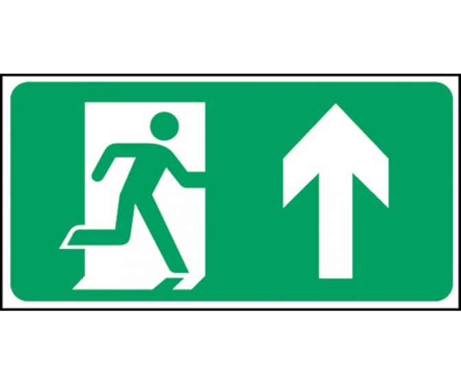 Safety Signs - Exit Man Arrow Up 150X300mm Self Adhesive Vinyl For Instant Application