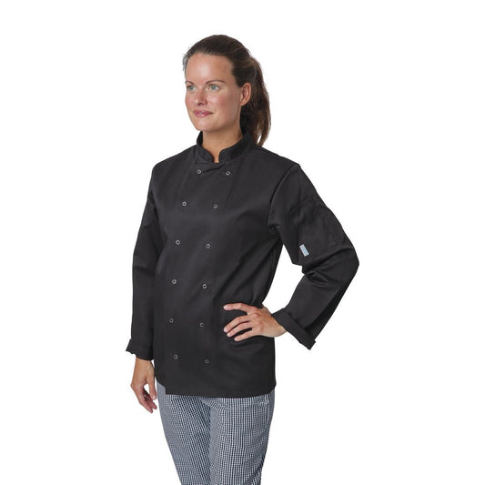 Vegas Chefs Jacket Long Sleeve Black Polycotton - Size S