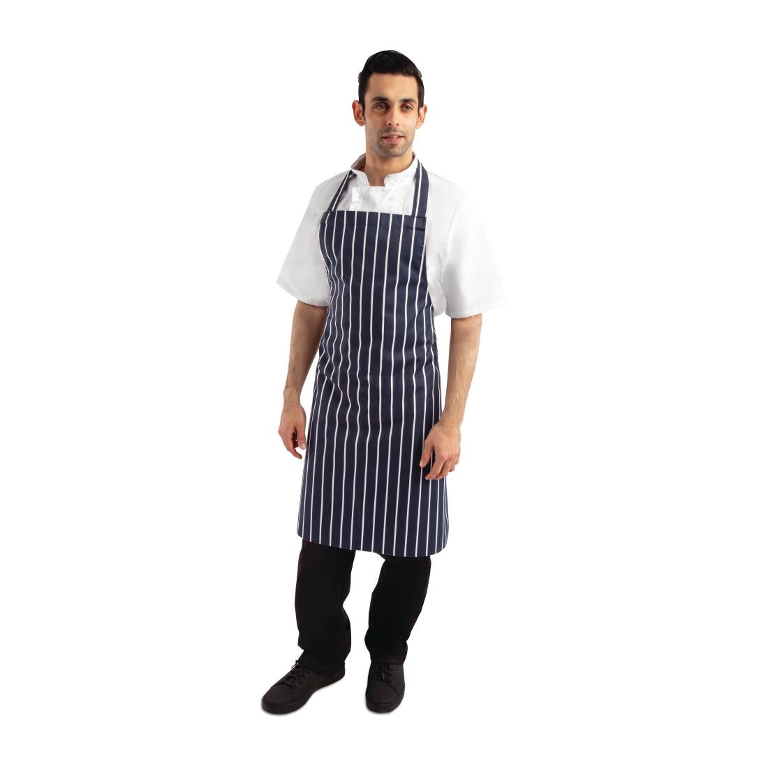 EDLP Bib Apron Blue/White Butchers Stripe - 28-38"